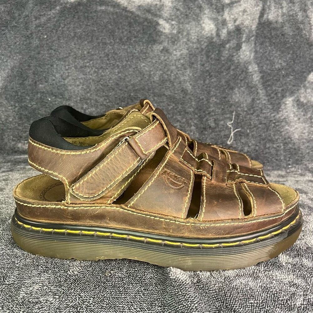 90s Y2K Vintage Brown Chunky Grunge Leather Dr. Martens Sandals Shoes - Made in - Picture 3 of 8